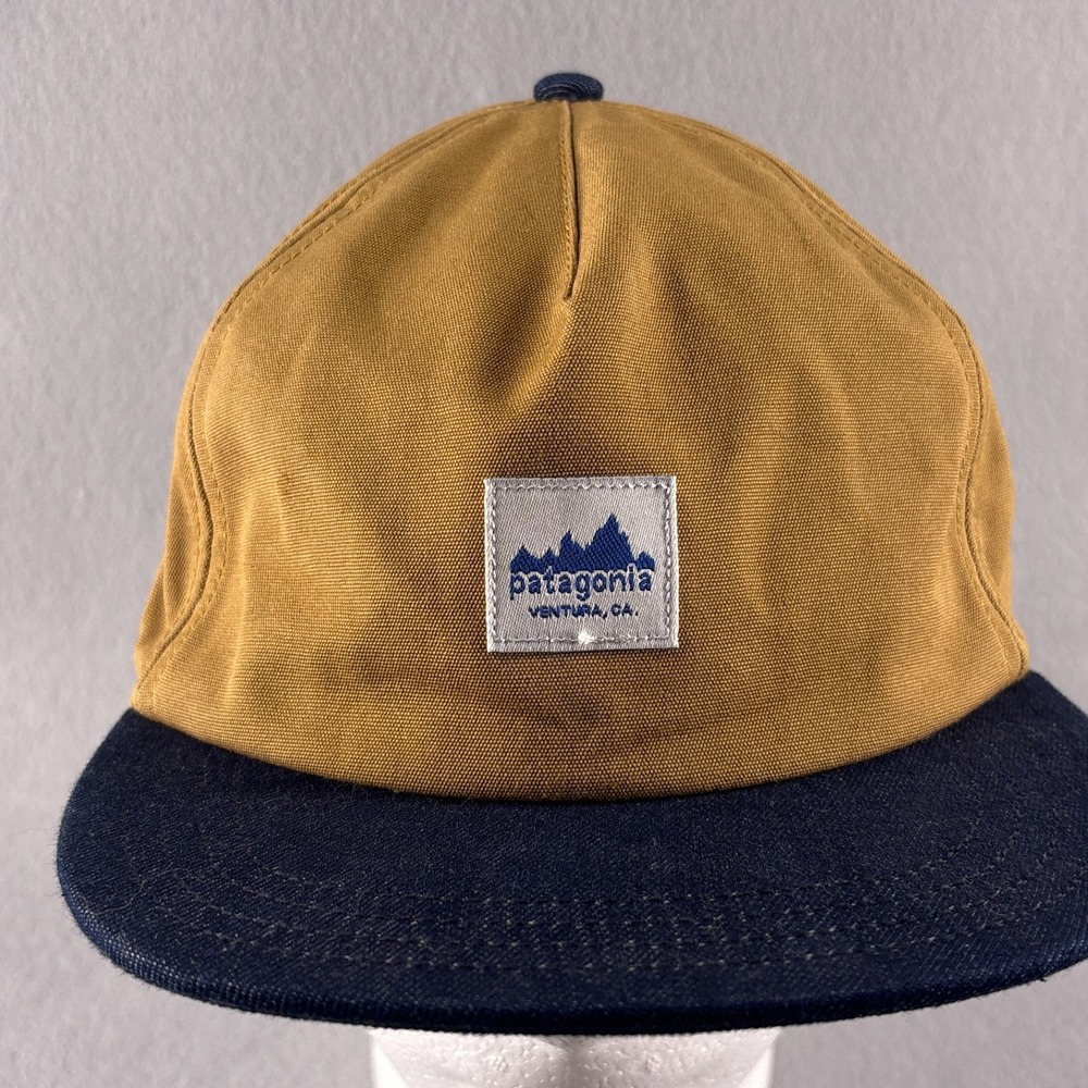 Patagonia Range Snapback Cap Tan Cotton Canvas Navy Brim Logo Hat